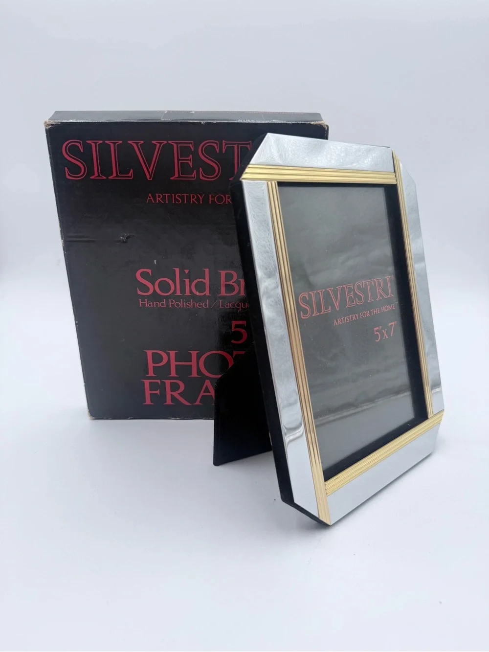Silvestri Silver & Brass Picture Frame 5x7 Vintage NOB